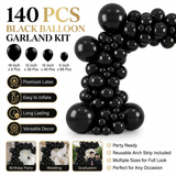 140PCS Black Balloon Garland Kit Latex Balloon Arch Set for Birthday Wedding Party Decoration Black Party Balloon Arch Kit with Multiple Sizes