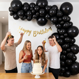 140PCS Black Balloon Garland Kit Latex Balloon Arch Set for Birthday Wedding Party Decoration Black Party Balloon Arch Kit with Multiple Sizes - Front View