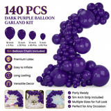 140PCS Deep purple Balloon Garland Kit Latex Balloon Arch Set for Birthday Wedding Party Decoration Deep purple Party Balloon Arch Kit with Multiple Sizes