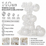 140PCS Transparent Balloon Garland Kit Latex Balloon Arch Set for Birthday Wedding Party Decoration Transparent Party Balloon Arch Kit with Multiple Sizes