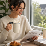 White Electric Self Stirring Mug with Temperature Display Type-C Rechargeable Insulated Coffee Mixing Cup Portable Magnetic Stirring Mug for Coffee Milk Protein Shake Home Office Use - Front View