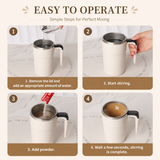 White Electric Self Stirring Mug with Temperature Display Type-C Rechargeable Insulated Coffee Mixing Cup Portable Magnetic Stirring Mug for Coffee Milk Protein Shake Home Office Use