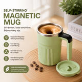 Green Electric Self Stirring Mug with Temperature Display Type-C Rechargeable Insulated Coffee Mixing Cup Portable Magnetic Stirring Mug for Coffee Milk Protein Shake Home Office Use