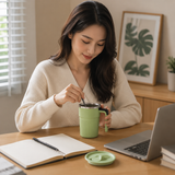 Green Electric Self Stirring Mug with Temperature Display Type-C Rechargeable Insulated Coffee Mixing Cup Portable Magnetic Stirring Mug for Coffee Milk Protein Shake Home Office Use - Side View