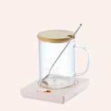 Pink Coffee Mug Warmer Set with Glass Mug and Lid USB Powered 13W Constant Temperature Heating Coaster Approx 45C for Office Home Gift Use