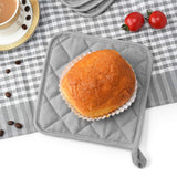 4 Pack Heat Resistant Pot Holders - Grey Cotton Silver Coated Quilted Kitchen Heat Pads Non Slip Oven Mats 18x18cm Baking Cooking Microwave Use Durable Thermal Protection - Top-Down View