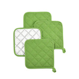 4 Pack Heat Resistant Pot Holders - Green Cotton Silver Coated Quilted Kitchen Heat Pads Non Slip Oven Mats 18x18cm Baking Cooking Microwave Use Durable Thermal Protection - Side View