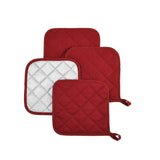 4 Pack Heat Resistant Pot Holders - Red Cotton Silver Coated Quilted Kitchen Heat Pads Non Slip Oven Mats 18x18cm Baking Cooking Microwave Use Durable Thermal Protection - Side View