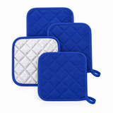4 Pack Heat Resistant Pot Holders - Blue Cotton Silver Coated Quilted Kitchen Heat Pads Non Slip Oven Mats 18x18cm Baking Cooking Microwave Use Durable Thermal Protection - Front View