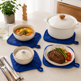 4 Pack Heat Resistant Pot Holders - Blue Cotton Silver Coated Quilted Kitchen Heat Pads Non Slip Oven Mats 18x18cm Baking Cooking Microwave Use Durable Thermal Protection - Side View
