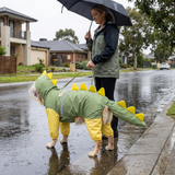 Green Dog Raincoat Dinosaur Hooded Waterproof Jacket 4XL Size with Leash Hole Removable Tail Cover Full Body Coverage Pet Rain Coat for Outdoor Walking Large Dogs - Side View