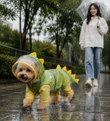 Green Size XL Waterproof Dinosaur Dog Raincoat with Harness Hole Full Body Pet Rain Jacket for Small Dogs Tail Cover Lightweight Outdoor Walking - Front View