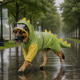 Green Size 2XL Waterproof Dinosaur Dog Raincoat with Harness Hole Full Body Pet Rain Jacket for Small Dogs Tail Cover Lightweight Outdoor Walking - Side View