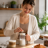 Manual Milk Frother Glass Mug 450ml Hand Press Coffee Foamer Stainless Steel Filter Barista Style Milk Foam Maker for Home Coffee Latte Cappuccino - Top-Down View