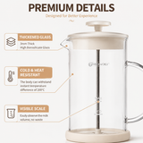 Manual Milk Frother Glass Mug 450ml Hand Press Coffee Foamer Stainless Steel Filter Barista Style Milk Foam Maker for Home Coffee Latte Cappuccino