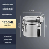 White 304 Stainless Steel Airtight Coffee Canister 1200ml Vacuum Seal Storage Jar with Date Tracker & Measuring Scoop for Coffee Beans Tea Storage - Close-Up Angle