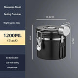 White 304 Stainless Steel Airtight Coffee Canister 1200ml Vacuum Seal Storage Jar with Date Tracker & Measuring Scoop for Coffee Beans Tea Storage - Close-Up Angle