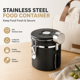 Black 304 Stainless Steel Airtight Coffee Canister 1500ml Vacuum Seal Storage Jar with Date Tracker & Measuring Scoop for Coffee Beans Tea Storage - Close-Up Angle
