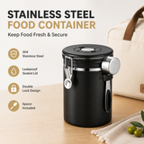 Black 304 Stainless Steel Airtight Coffee Canister 1800ml Vacuum Seal Storage Jar with Date Tracker & Measuring Scoop for Coffee Beans Tea Storage