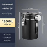 Black 304 Stainless Steel Airtight Coffee Canister 1800ml Vacuum Seal Storage Jar with Date Tracker & Measuring Scoop for Coffee Beans Tea Storage