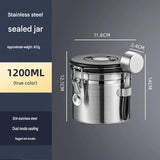 White 304 Stainless Steel Airtight Coffee Canister 1200ml Vacuum Seal Storage Jar with Date Tracker & Measuring Scoop for Coffee Beans Tea Storage - Close-Up Angle