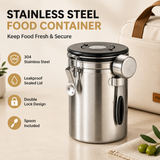 Silver 304 Stainless Steel Airtight Coffee Canister 1800ml Vacuum Seal Storage Jar with Date Tracker & Measuring Scoop for Coffee Beans Tea Storage
