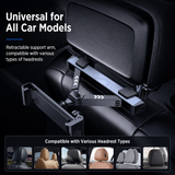 360° Rotating Car Back Seat Tablet & Phone Holder – Adjustable Headrest Mount for 4.7–12.9 Inch Devices, Universal Car Rear Entertainment Stand - Front View
