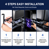 360° Rotating Car Back Seat Tablet & Phone Holder – Adjustable Headrest Mount for 4.7–12.9 Inch Devices, Universal Car Rear Entertainment Stand - 45-Degree Angle