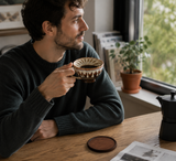 Brown and white Handmade Ceramic Coffee Cup Set with Walnut Coaster – Kiln-Glazed Espresso Mug 180ml, Premium Coffee & Tea Cup Gift Set