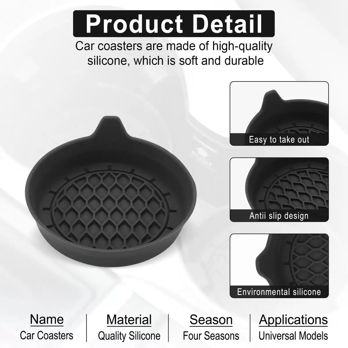 4 Pack Silicone Car Cup Holder Coaster Set – Anti-Slip Heat Resistant Car Cup Mats, Universal Car Interior Drink Pad Accessories