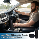 950ml Insulated Stainless Steel Bottle with 4PCS Silicone Anti-Slip Car Cup Coasters – Leakproof Travel Drink Set for Car & Home Use