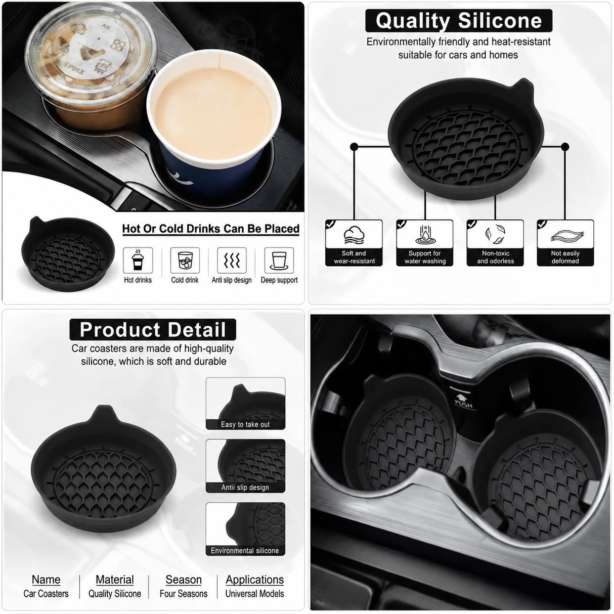 950ml Insulated Stainless Steel Bottle with 4PCS Silicone Anti-Slip Car Cup Coasters – Leakproof Travel Drink Set for Car & Home Use