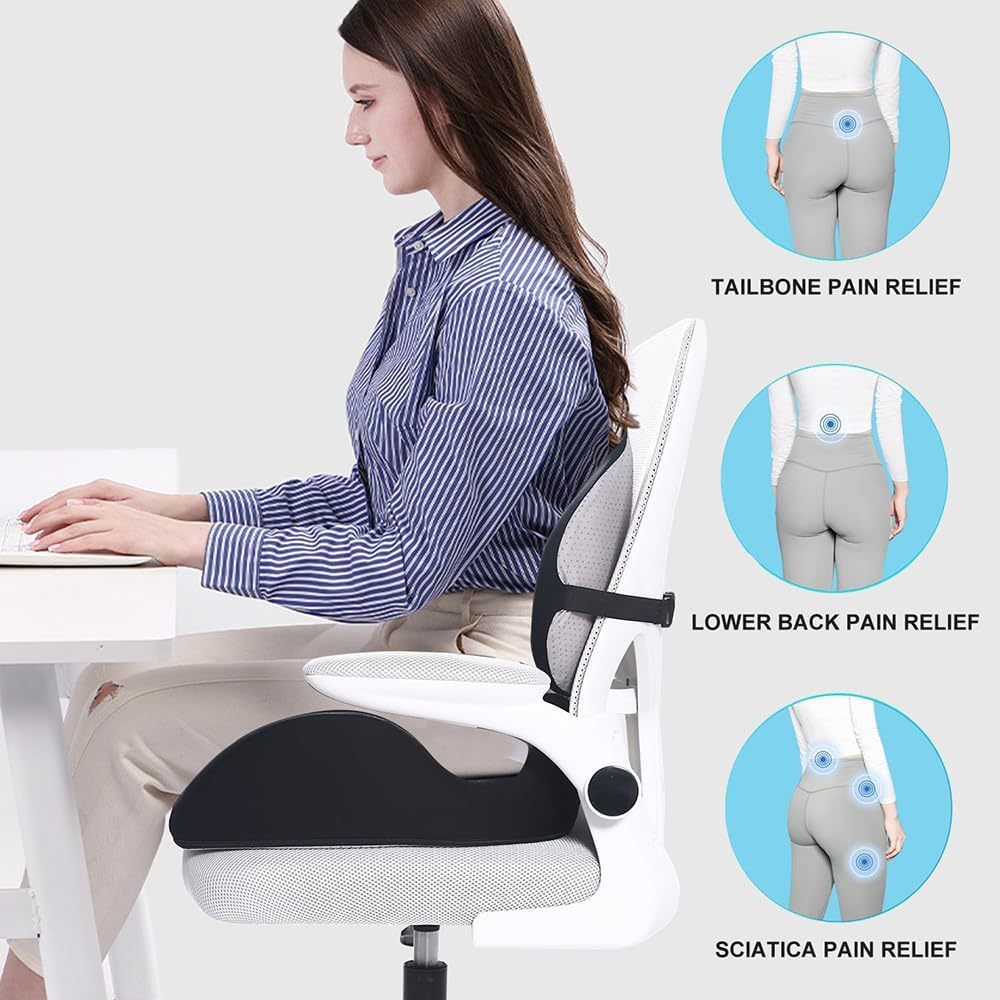 Memory Foam Seat Cushion & Lumbar Support Pillow Set – Ergonomic Office Chair & Car Seat Pad for Lower Back Pain Relief, Hip & Back Comfort