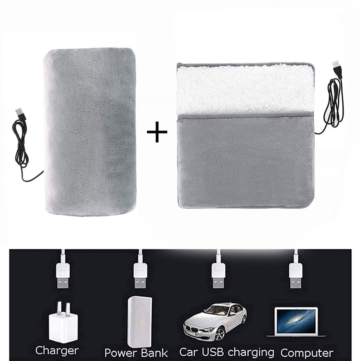 USB Heated Hand Warmer Bag & Foot Warmer Pad Combo Set – Electric Plush Heating Cushion for Home, Office & Travel