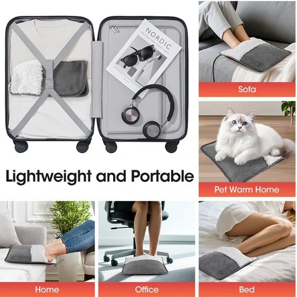 USB Heated Electric Foot Warmer Mat – 30×30cm Plush Heating Shoe Pad, Winter Warm Foot Warmer, Portable USB Electric Heated Foot Cushion for Home & Office