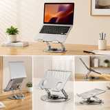 360 Degree Rotatable Laptop Stand Adjustable Aluminium Ergonomic Notebook Holder Small Size 20x20cm Height Angle Adjustable Desktop Cooling Riser for Office Home Study Workspace - Side View