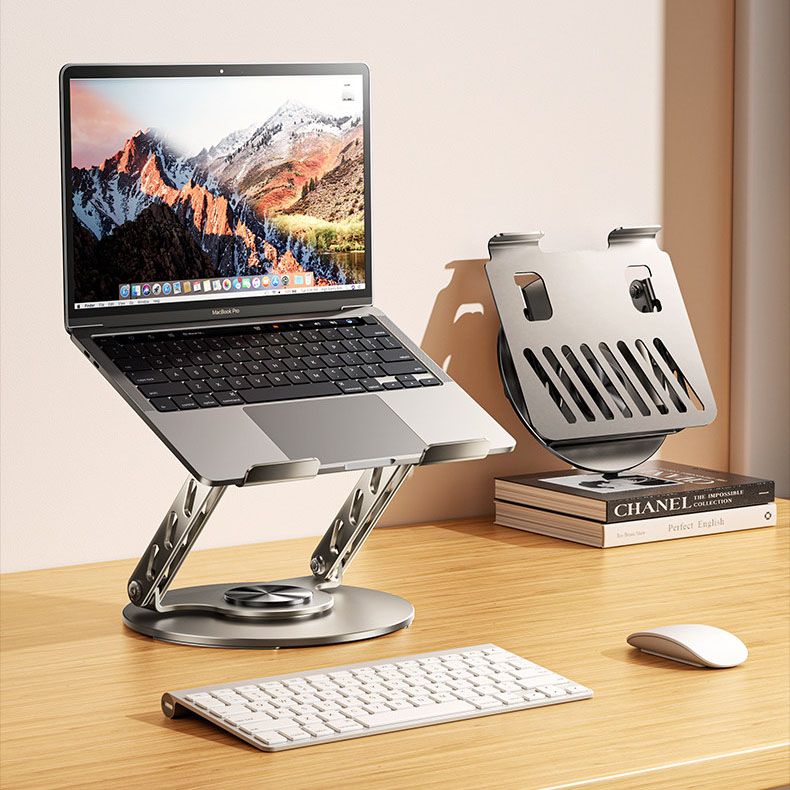 360 Degree Rotatable Laptop Stand Adjustable Aluminium Ergonomic Notebook Holder Small Size 20x20cm Height Angle Adjustable Desktop Cooling Riser for Office Home Study Workspace