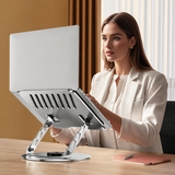 360 Degree Rotatable Laptop Stand Adjustable Aluminium Ergonomic Notebook Holder Small Size 23.5x23.5cm Height Angle Adjustable Desktop Cooling Riser for Office Home Study Workspace - Front View