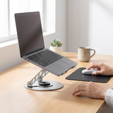 Adjustable aluminum alloy laptop stand (20*20CM), with mouse pad (21*25cm), adjustable height and angle, space-saving, heat dissipation support, suitable for office, home, study and work environments - Side View