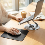 Adjustable aluminum alloy laptop stand (23.5*23.5CM), with mouse pad (21*25cm), adjustable height and angle, space-saving, heat dissipation support, suitable for office, home, study and work environments - Front View