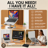 Adjustable aluminum alloy laptop stand (23.5*23.5CM), with mouse pad (21*25cm), adjustable height and angle, space-saving, heat dissipation support, suitable for office, home, study and work environments - Top-Down View