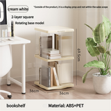 Rotating Storage Bookshelf Square 2 layers- Cream White Multi-Layer Storage Rack, 36x36x69.5cm (ABS?) - Front View