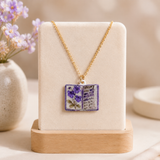 Vintage-style book necklace with February birthday flowers, a luxurious gold-plated bronze exquisite floral pendant gift