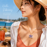 Vintage-style book necklace with February birthday flowers, a luxurious gold-plated bronze exquisite floral pendant gift - Front View