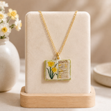 Vintage-style book necklace with March birthday flowers, a luxurious gold-plated bronze exquisite floral pendant gift