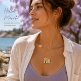 Vintage-style book necklace with March birthday flowers, a luxurious gold-plated bronze exquisite floral pendant gift
