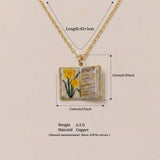 Vintage-style book necklace with March birthday flowers, a luxurious gold-plated bronze exquisite floral pendant gift