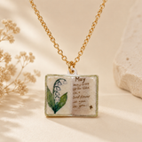 Vintage-style book necklace with May birthday flowers, a luxurious gold-plated bronze exquisite floral pendant gift - Front View