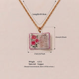 Vintage-style book necklace with June birthday flowers, a luxurious gold-plated bronze exquisite floral pendant gift