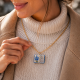 Vintage-style book necklace with July birthday flowers, a luxurious gold-plated bronze exquisite floral pendant gift - Front View